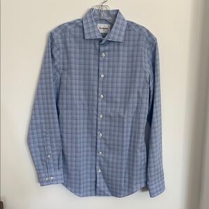 Mens Blue Checkered Dress Shirt